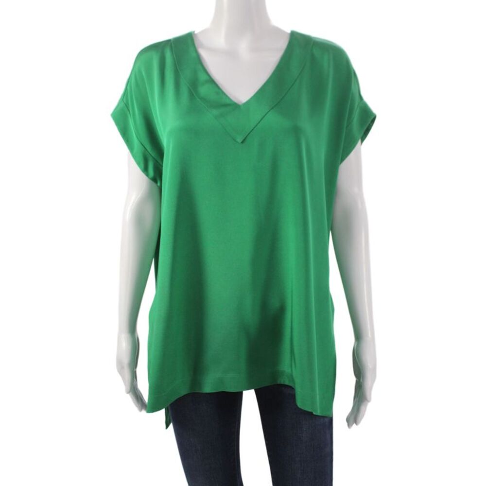 Kiton Womens Green Silk Blend V-Neck Short Sleeve Tunic Size 46